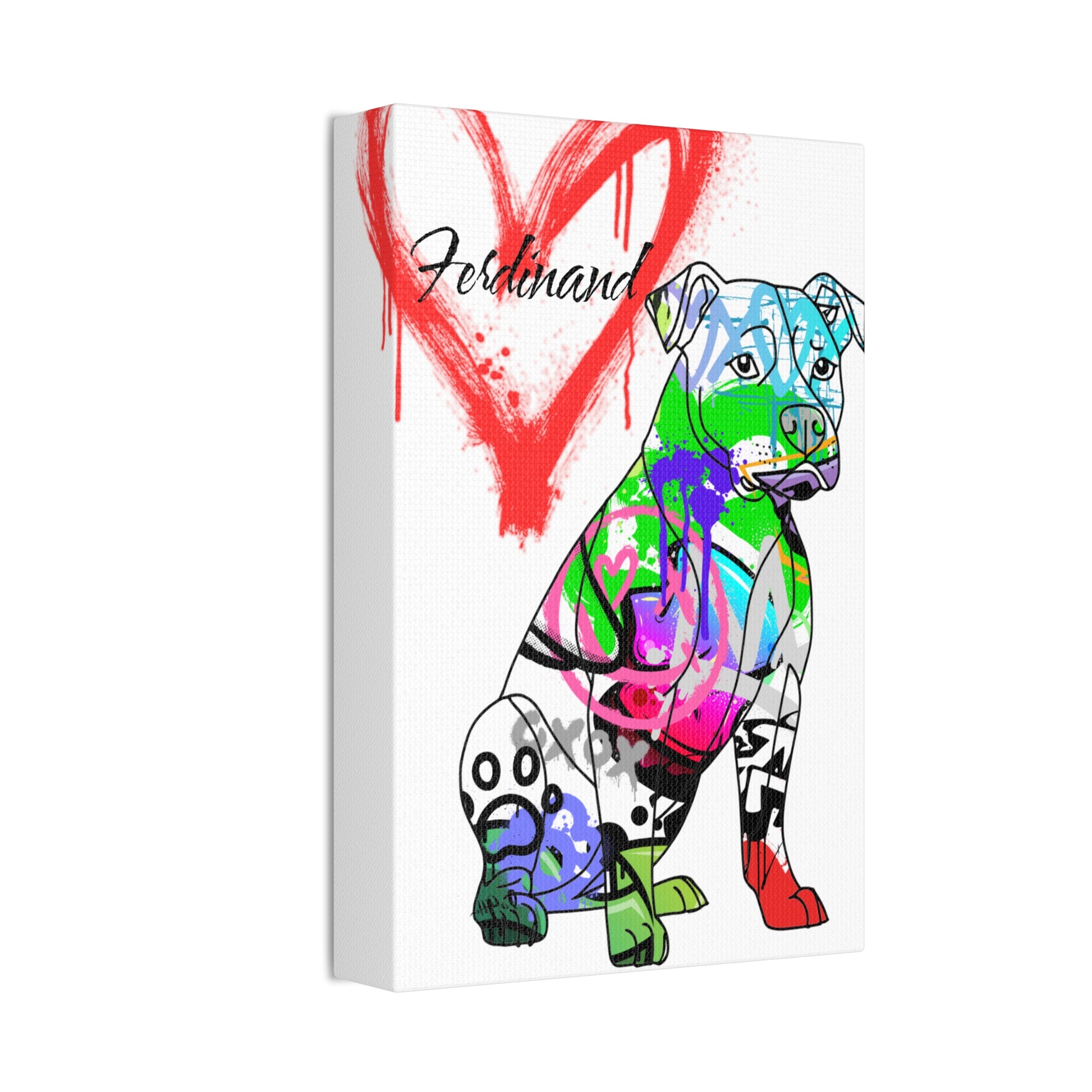 Custom graffiti artwork featuring a Pitbull canvas, perfect for personalized home decor or gifts.