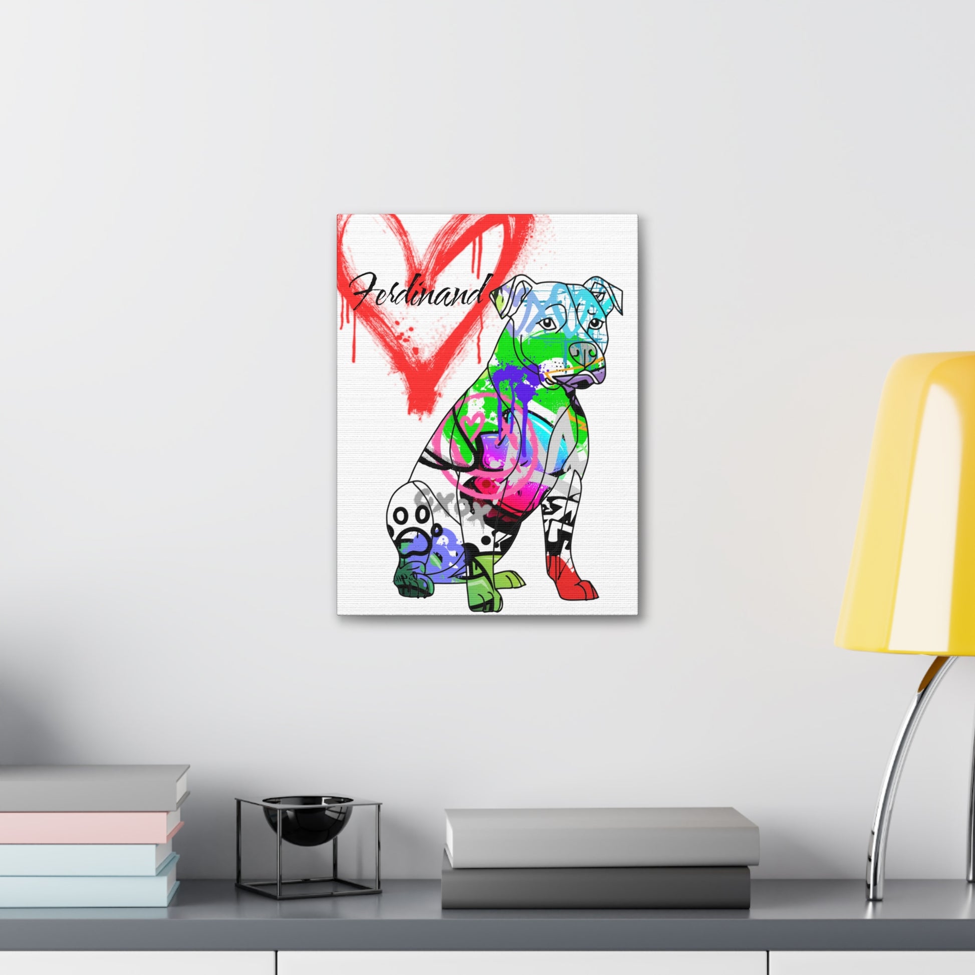 Custom graffiti artwork featuring a Pitbull canvas, perfect for personalized home decor or gifts.
