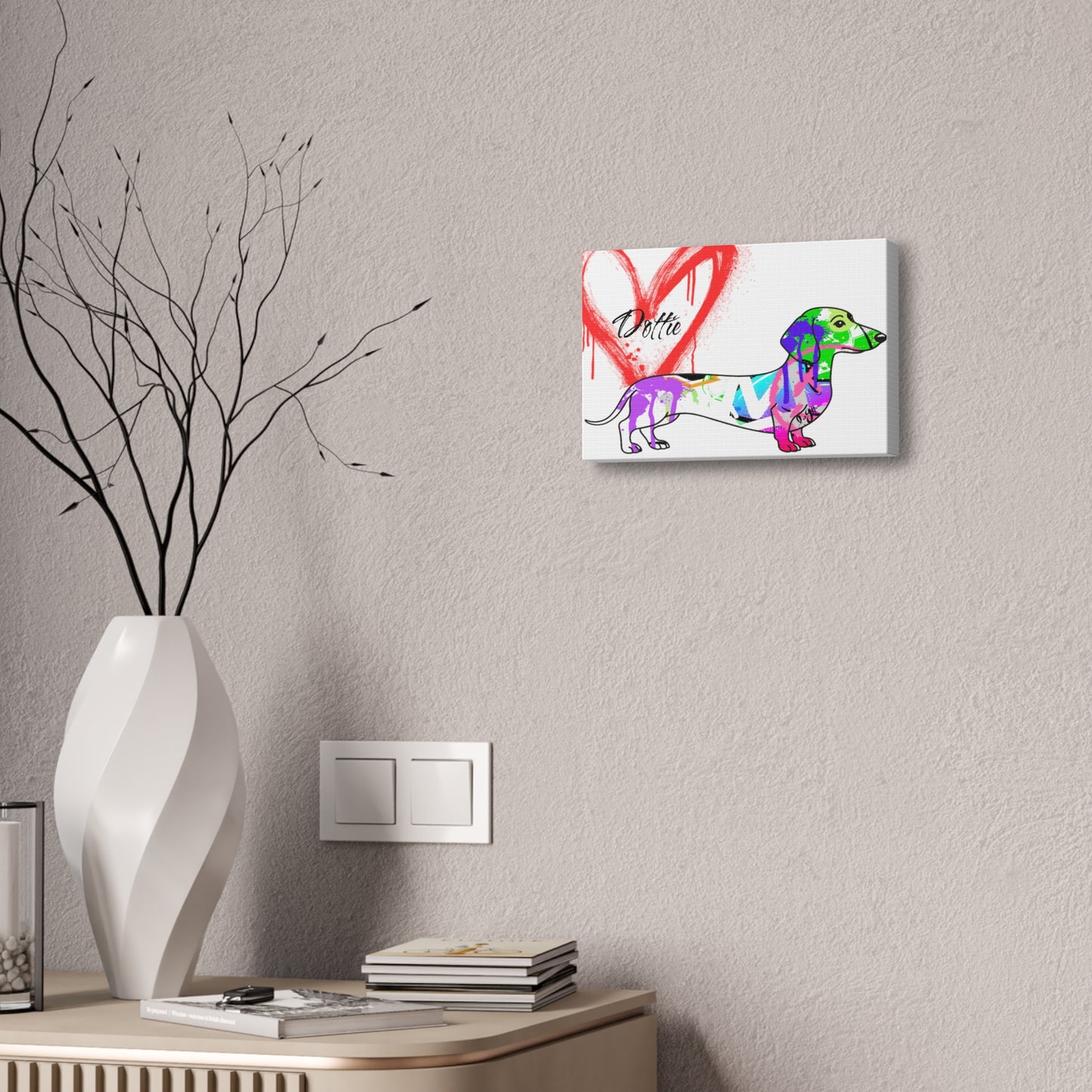 Dachshund silhouette with colorful graffiti background symbolizing urban pet culture art