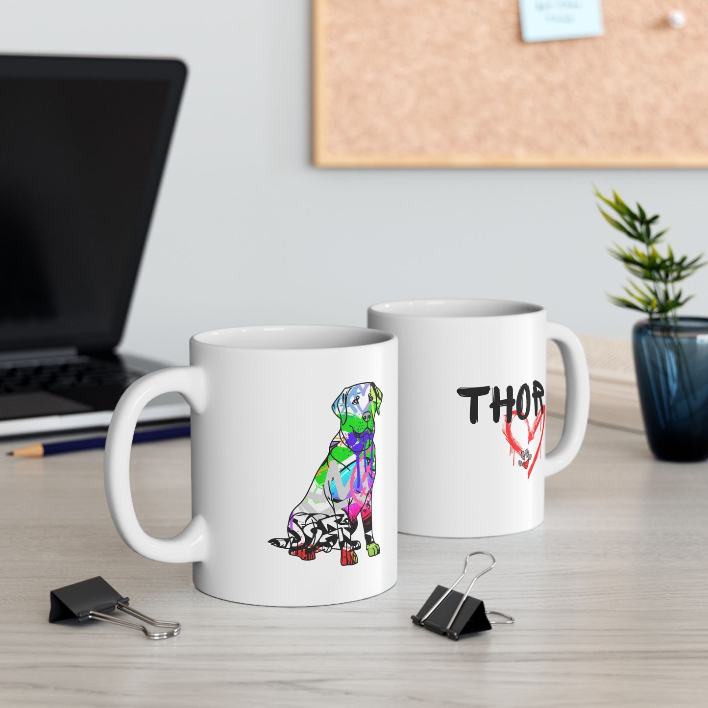 Personalized Ceramic Mug, Street Art American Lab Dog Graffiti