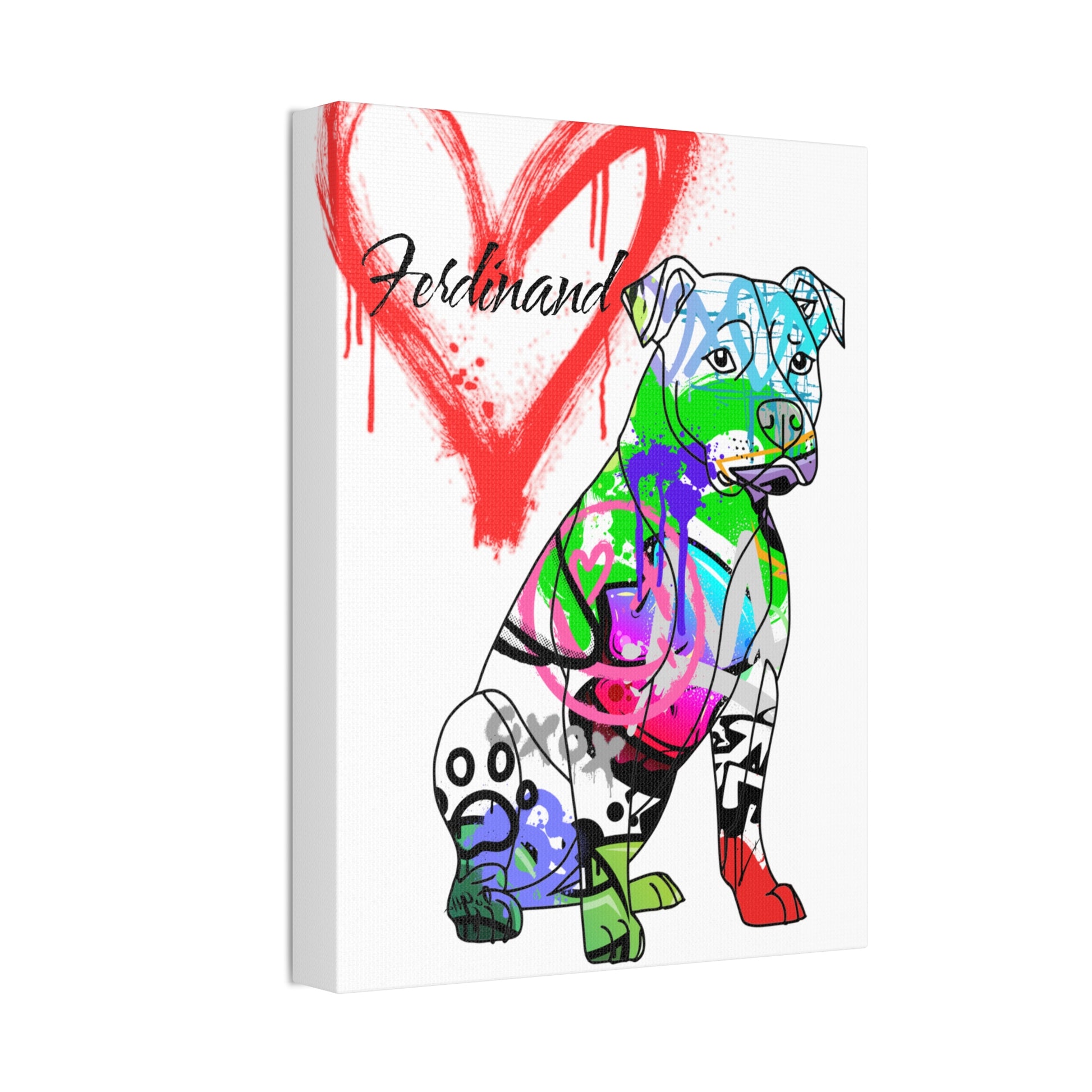Custom graffiti artwork featuring a Pitbull canvas, perfect for personalized home decor or gifts.