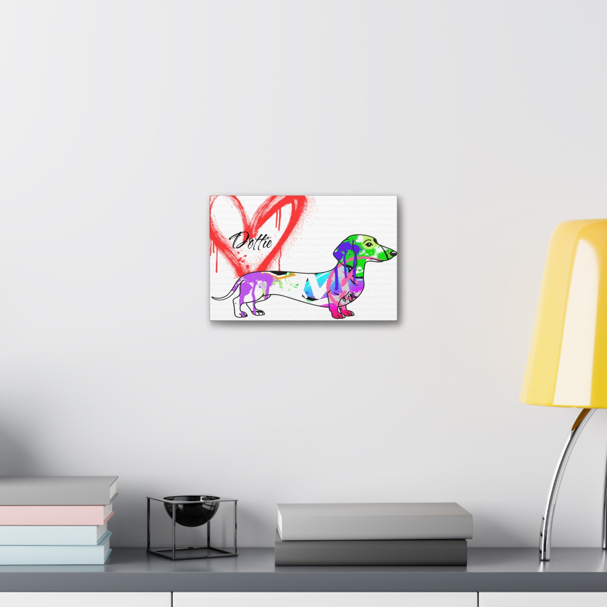 Dachshund silhouette with colorful graffiti background symbolizing urban pet culture art