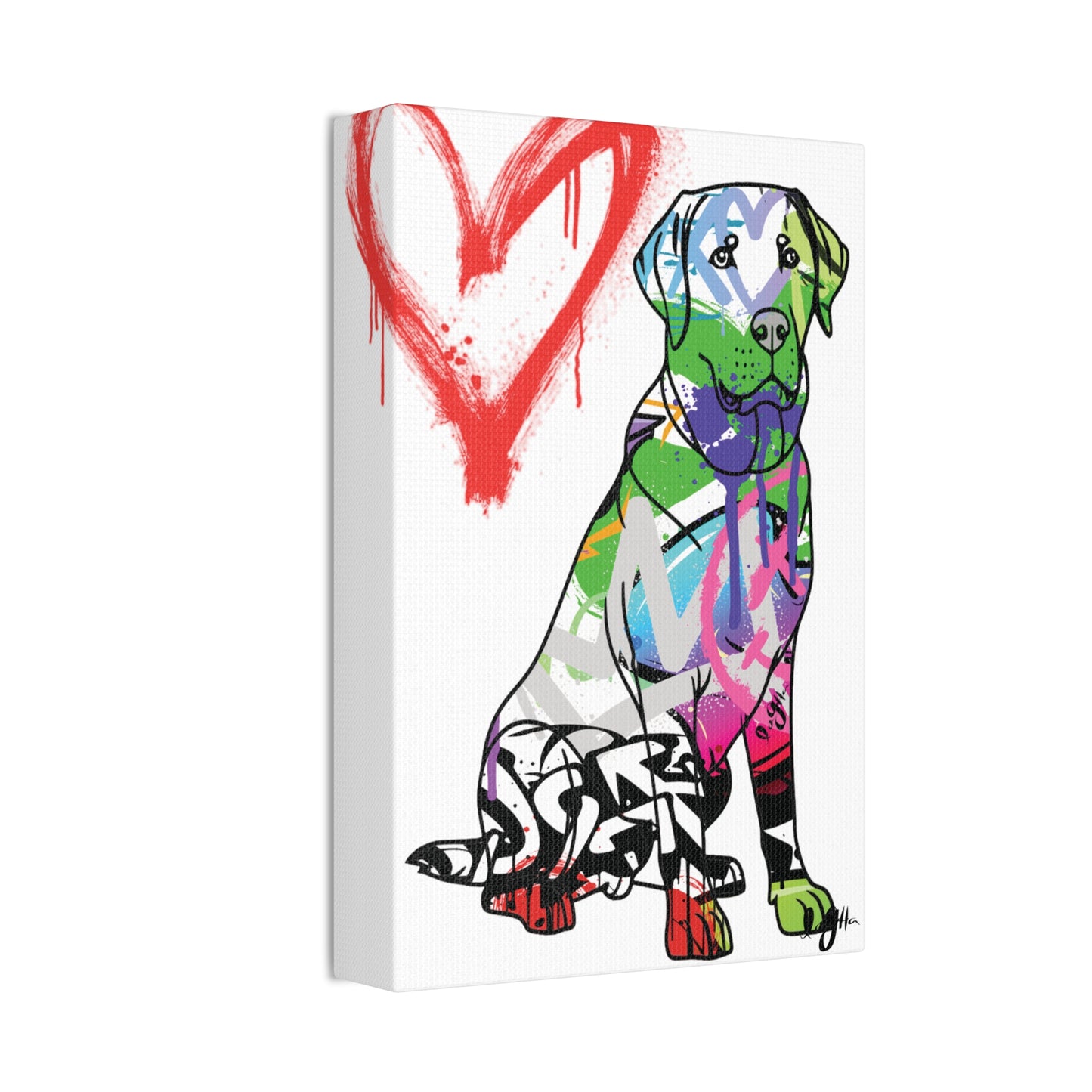 American Labrador depicted on vibrant graffiti canvas art, blending urban culture with classic canine imagery