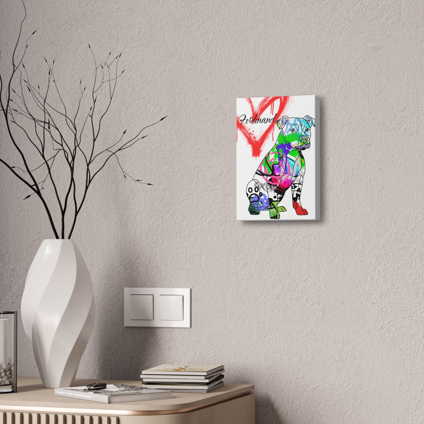 Custom graffiti artwork featuring a Pitbull canvas, perfect for personalized home decor or gifts.