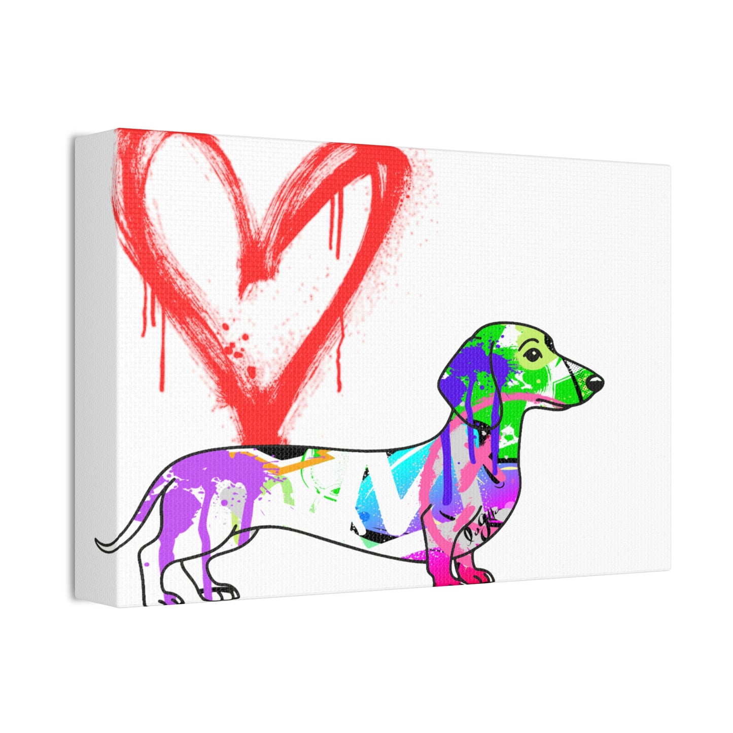 Dachshund silhouette painted in vibrant graffiti style on urban wall, showcasing unique street art culture