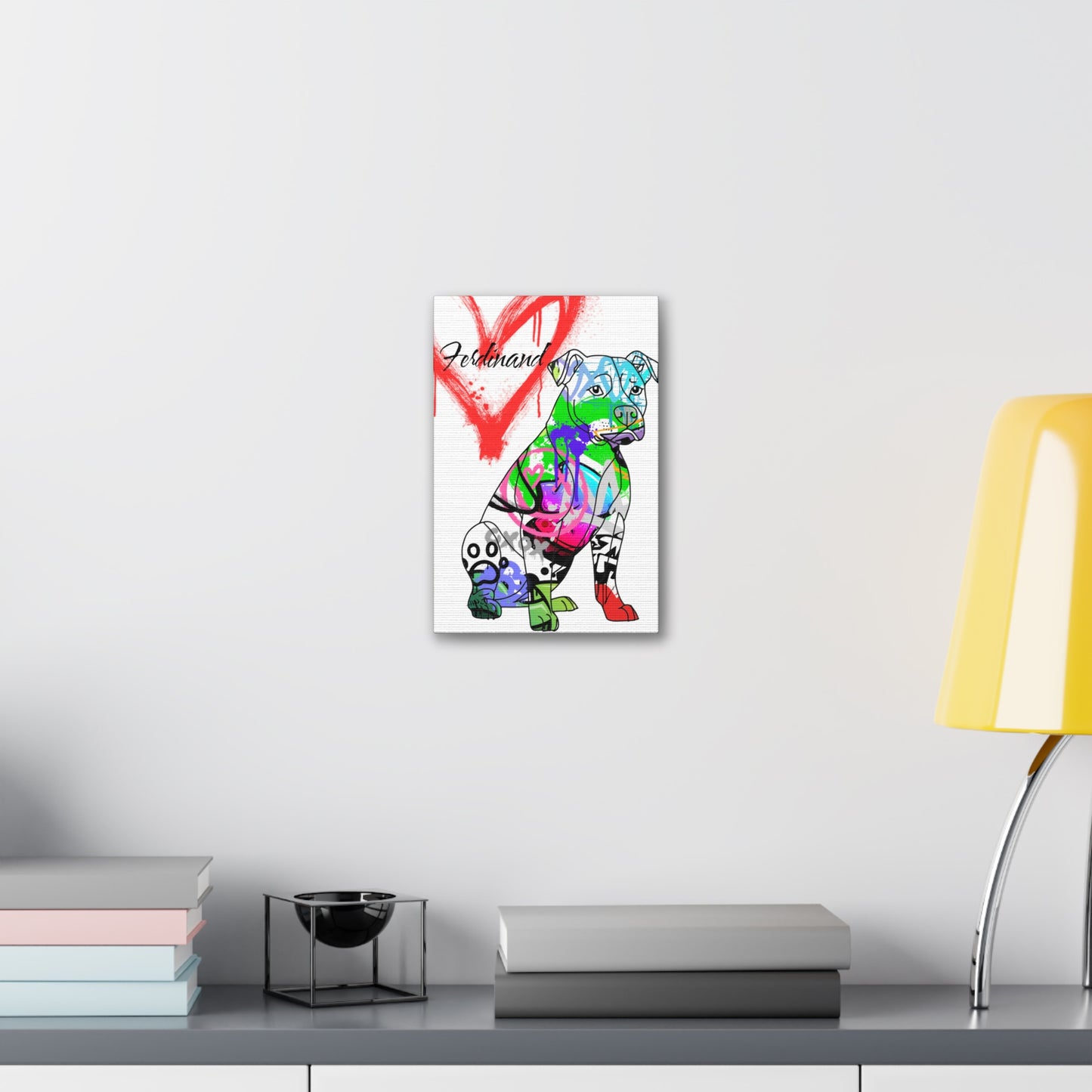 Custom graffiti artwork featuring a Pitbull canvas, perfect for personalized home decor or gifts.