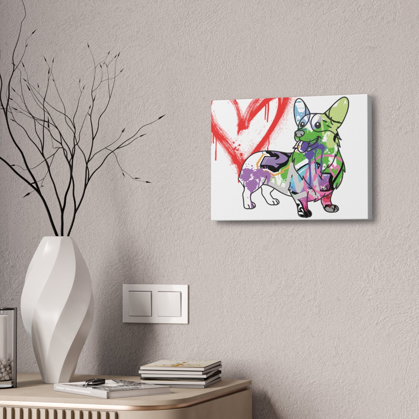 Adorable Corgi art on high-quality canvas, perfect for enhancing home or office decor with charm and style.