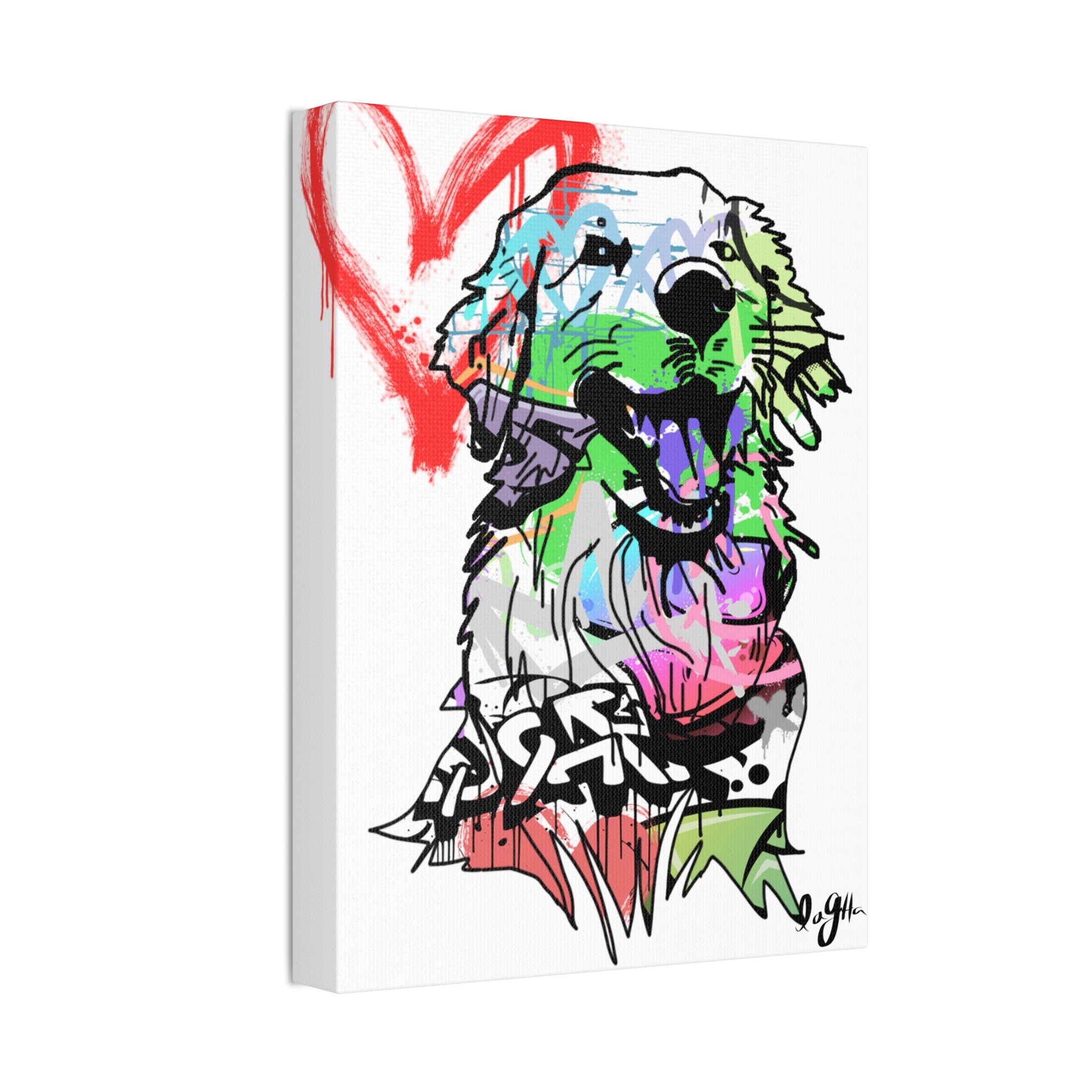 Golden Retriever depicted in vibrant graffiti art, showcasing urban creativity and the beloved dog breed.
