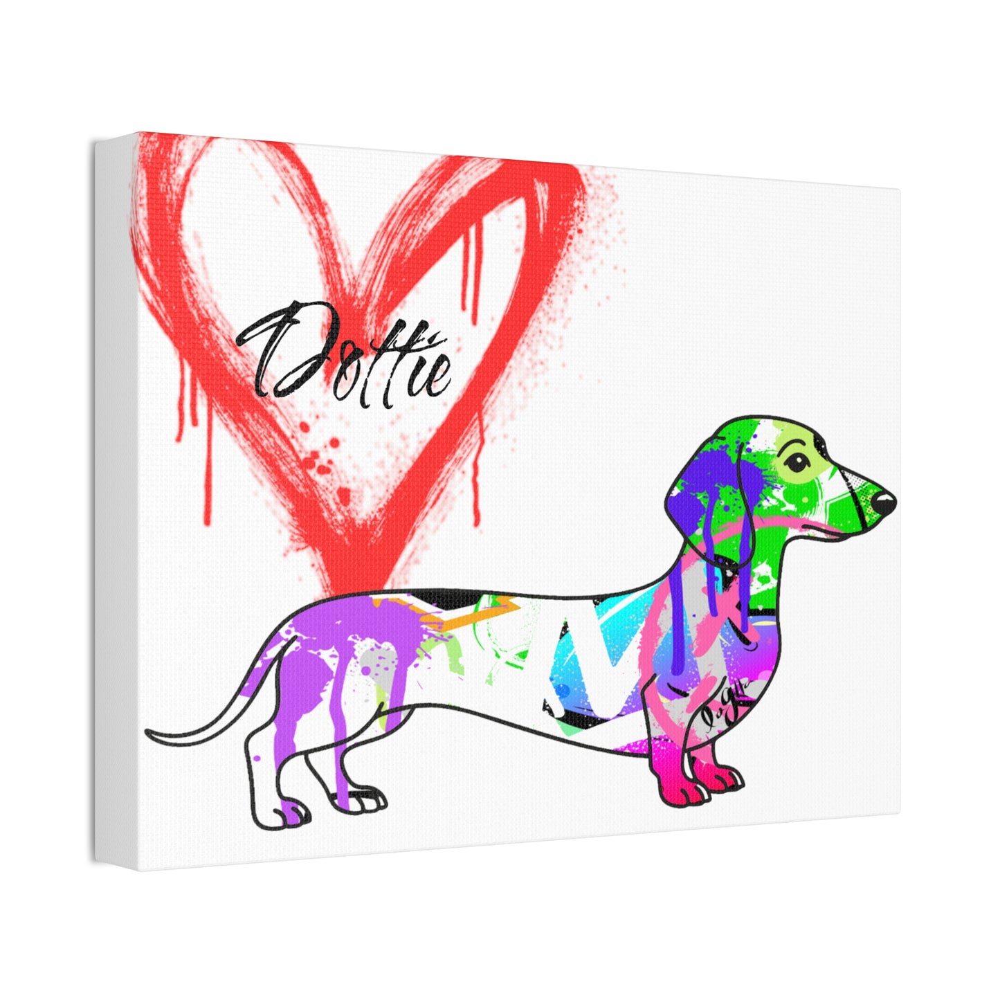 Dachshund silhouette with colorful graffiti background symbolizing urban pet culture art