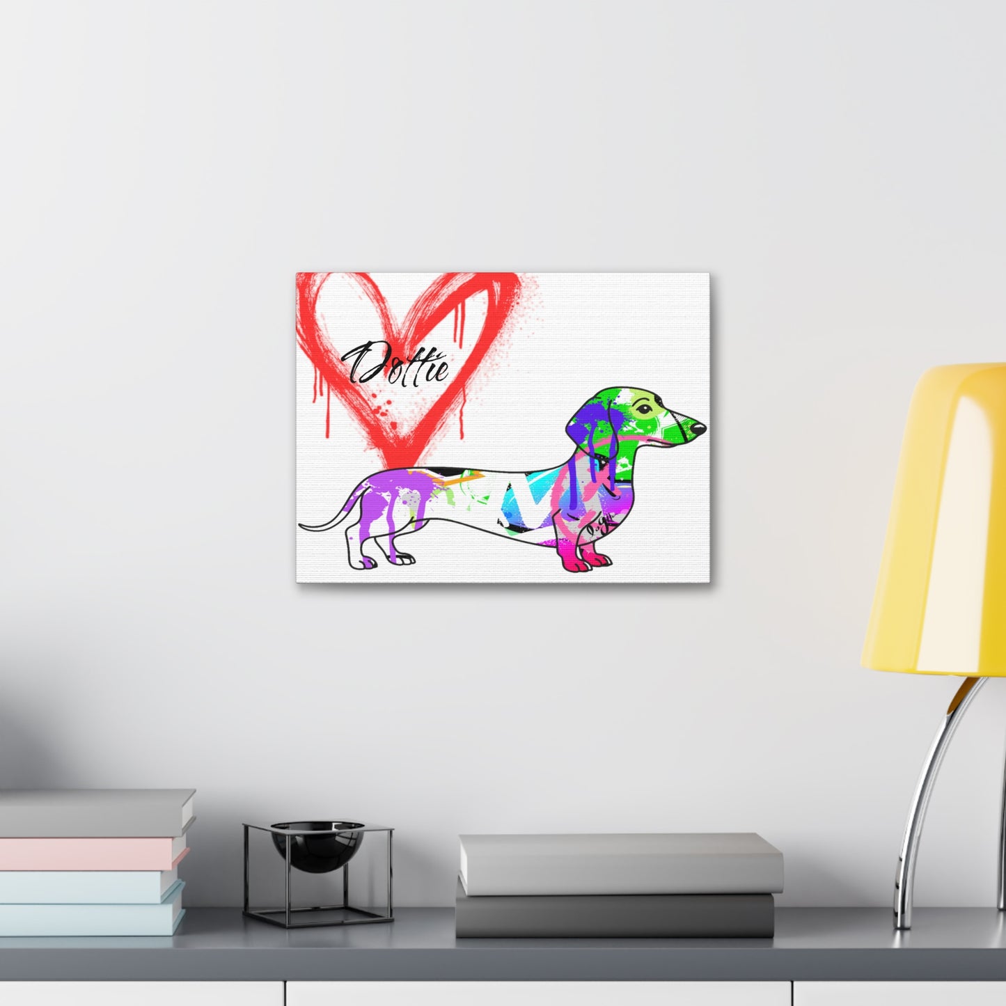 Dachshund silhouette with colorful graffiti background symbolizing urban pet culture art