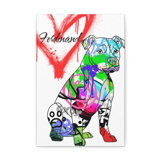Custom graffiti artwork featuring a Pitbull canvas, perfect for personalized home decor or gifts.