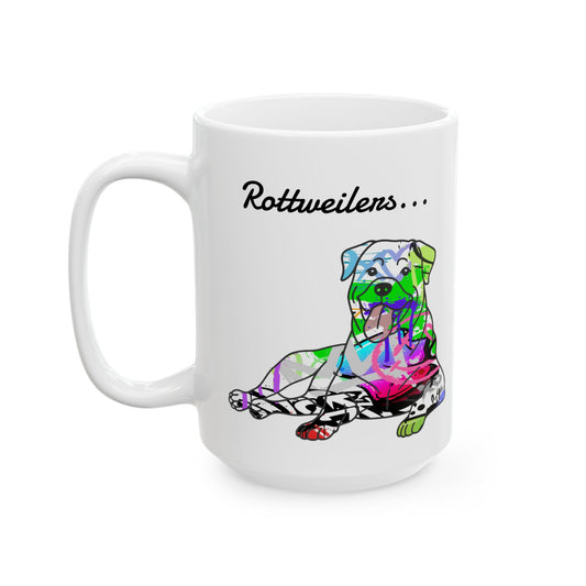 Rottweiler graffiti art on a ceramic mug showcasing detailed street style illustration